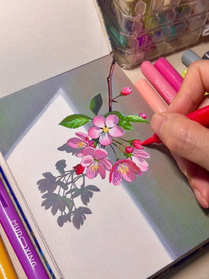 tranh treo phòng ngủ với hình hoa đào dịu dàng