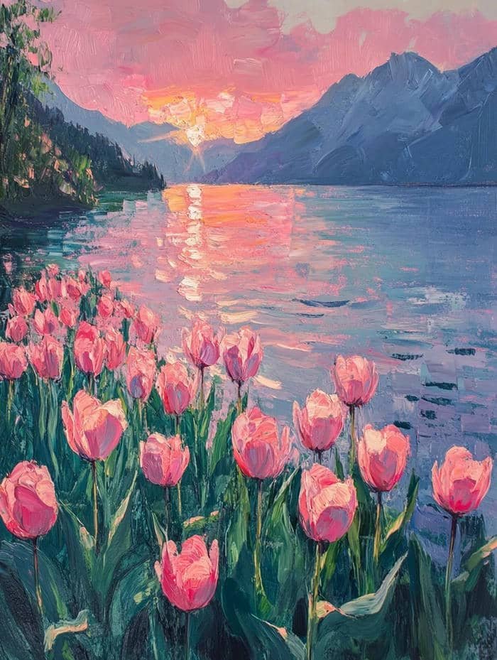 tranh treo tường hoa tulip tạo điểm nhấn