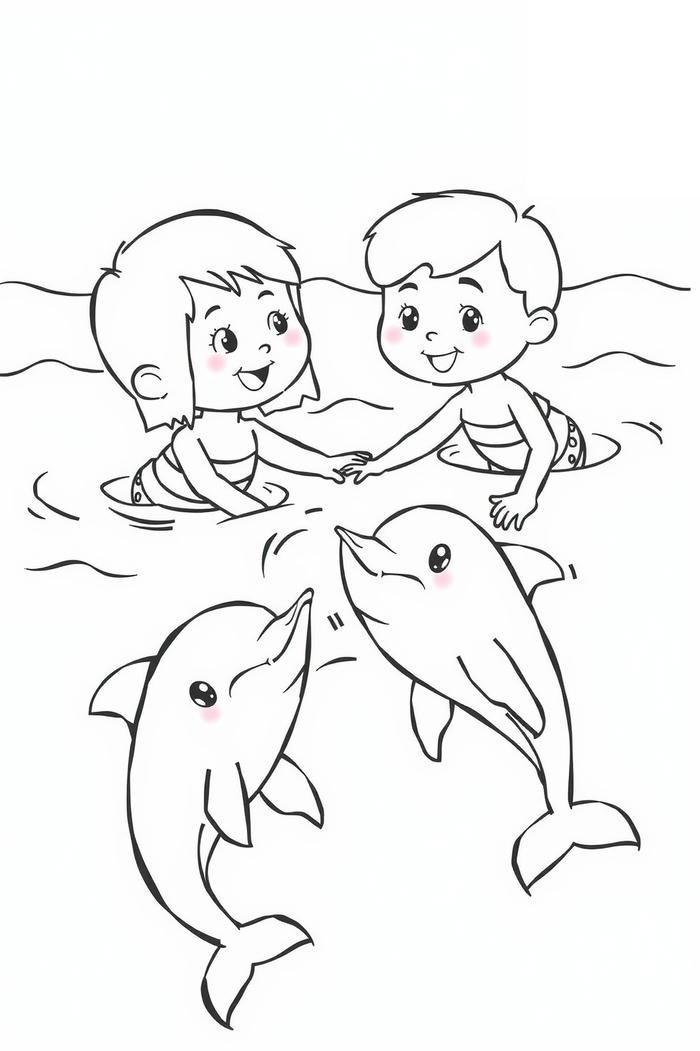 tươi sáng tranh tô màu cá heo đại dương