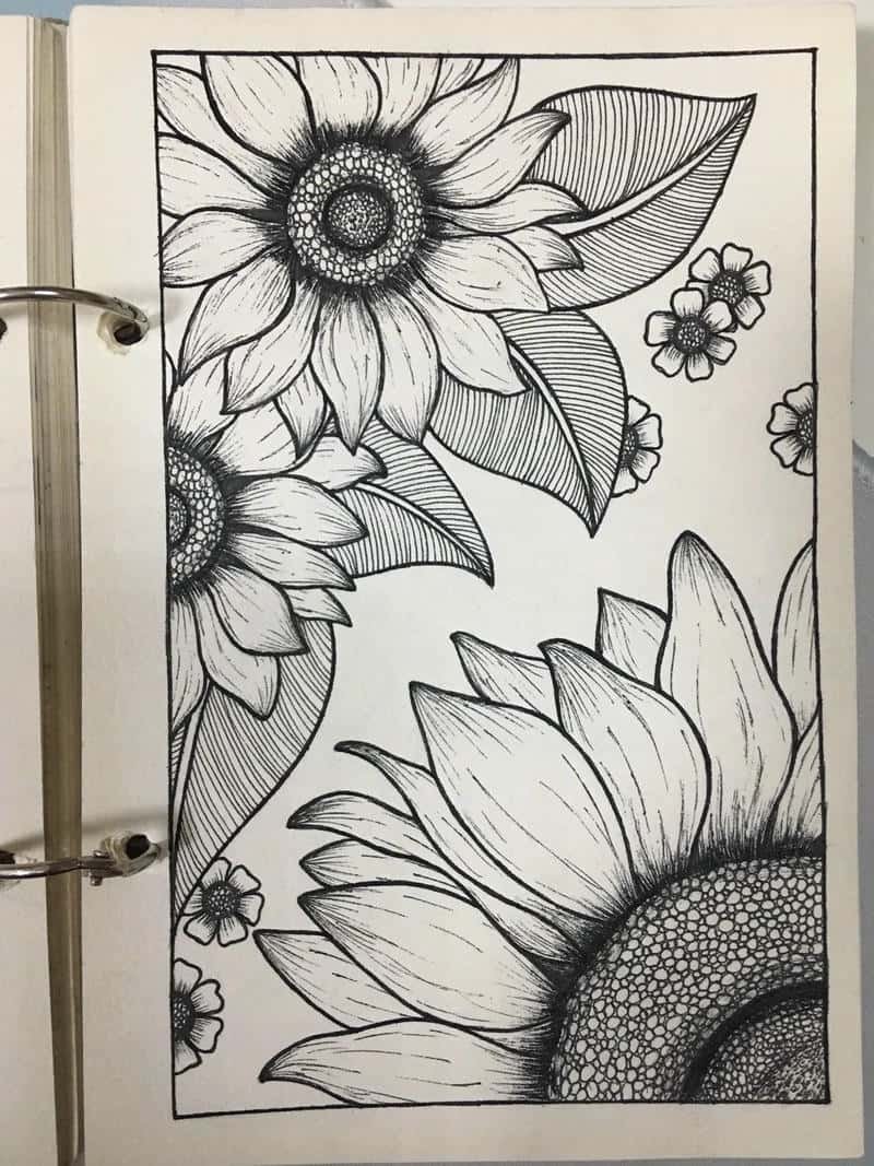 ý tưởng vẽ hoa hướng dương sáng tạo đen trắng
