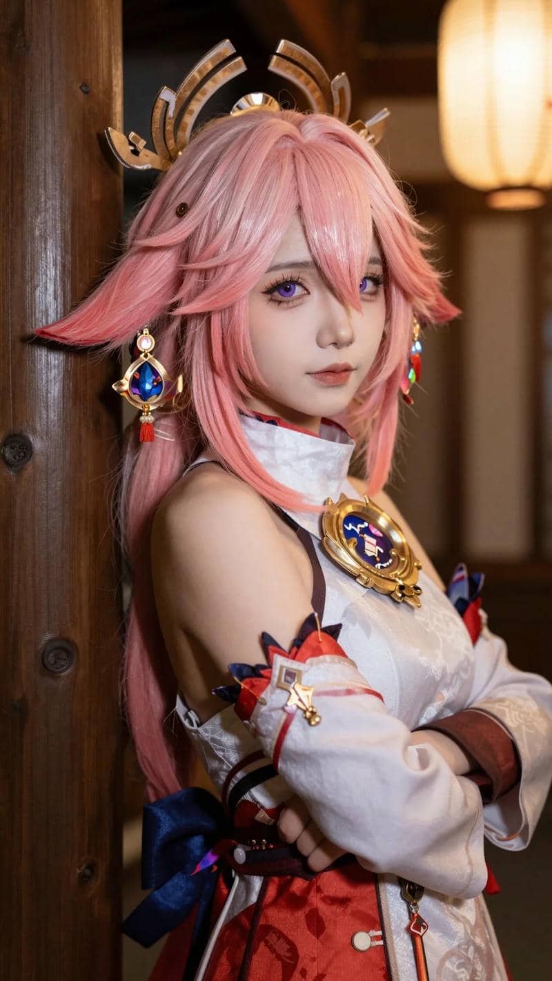 Ảnh Yae Miko cosplay biểu cảm sinh động