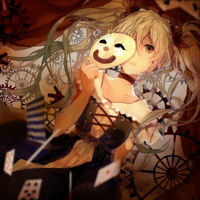 Ảnh anime nữ buồn cầm mặt nạ che giấu cảm xúc