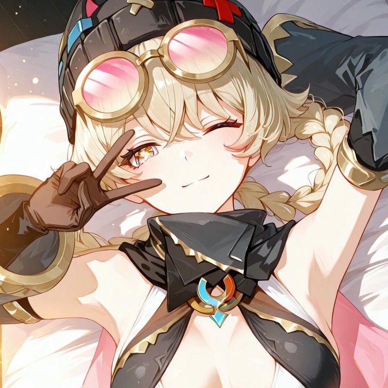 Ảnh anime nữ dễ thương tóc vàng đeo kính phi công