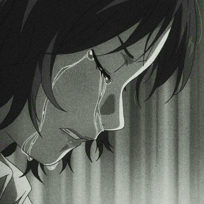 Ảnh anime nữ đen trắng khóc thầm lặng lẽ buồn
