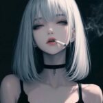 Ảnh anime nữ lạnh lùng tóc ngắn bạch kim hút thuốc