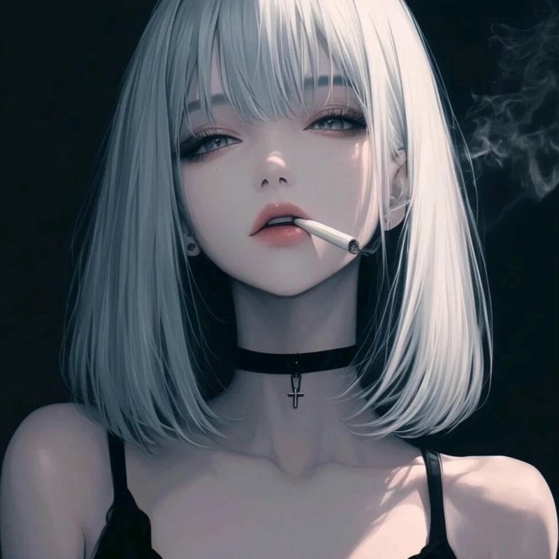 Ảnh anime nữ lạnh lùng tóc ngắn bạch kim hút thuốc