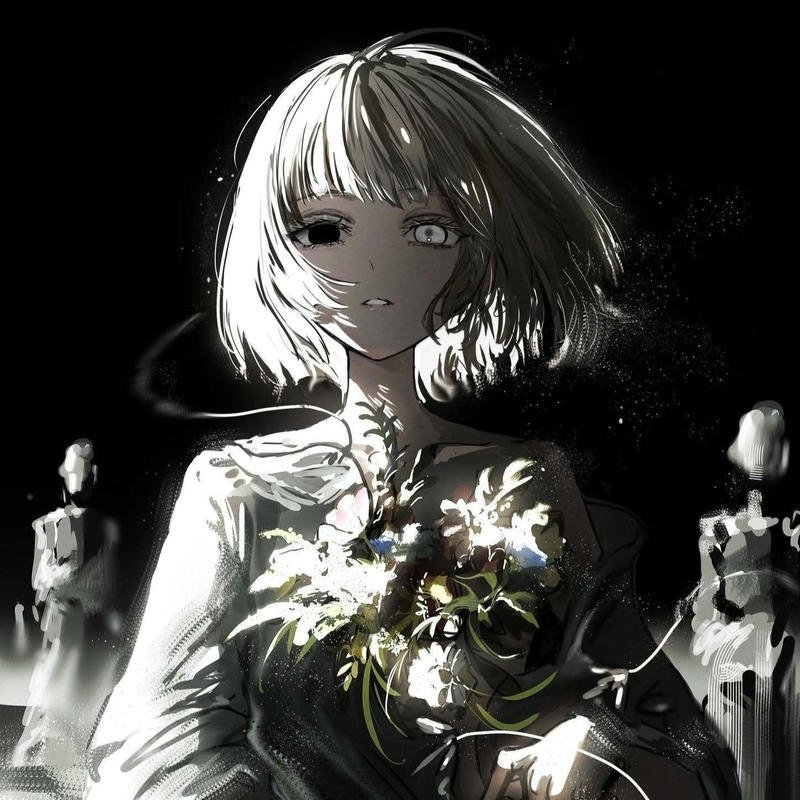 Ảnh anime nữ lạnh lùng tóc ngắn đen trắng u buồn