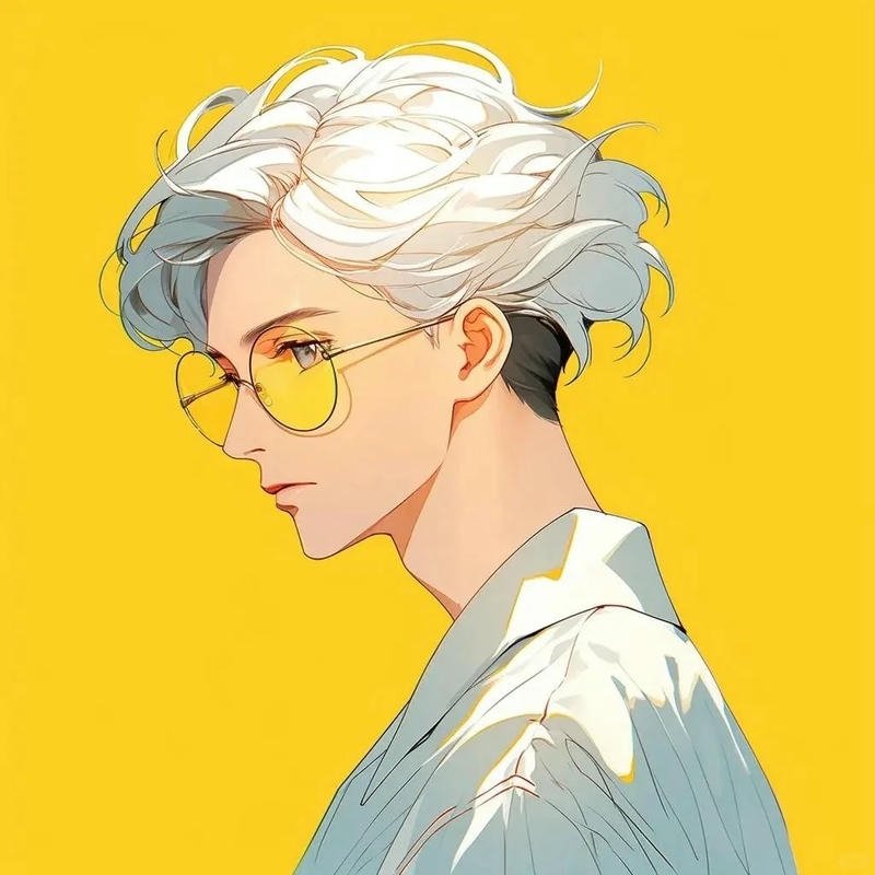 Ảnh avatar nam tóc trắng đeo kính nền vàng