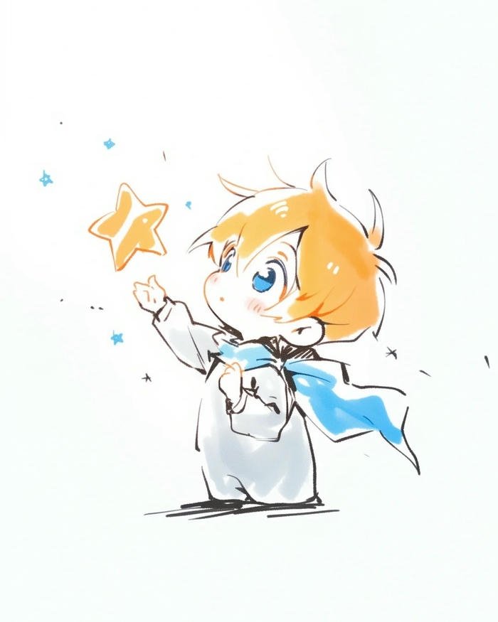 Ảnh chibi bé trai cầm đũa thần tóc vàng kim sáng