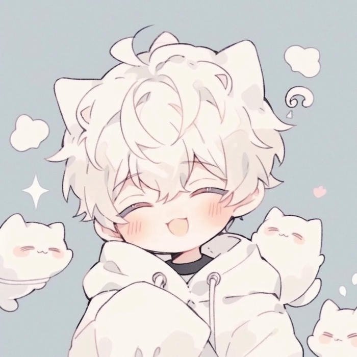 Ảnh chibi bé trai mặc áo hoodie tai mèo trắng muốt