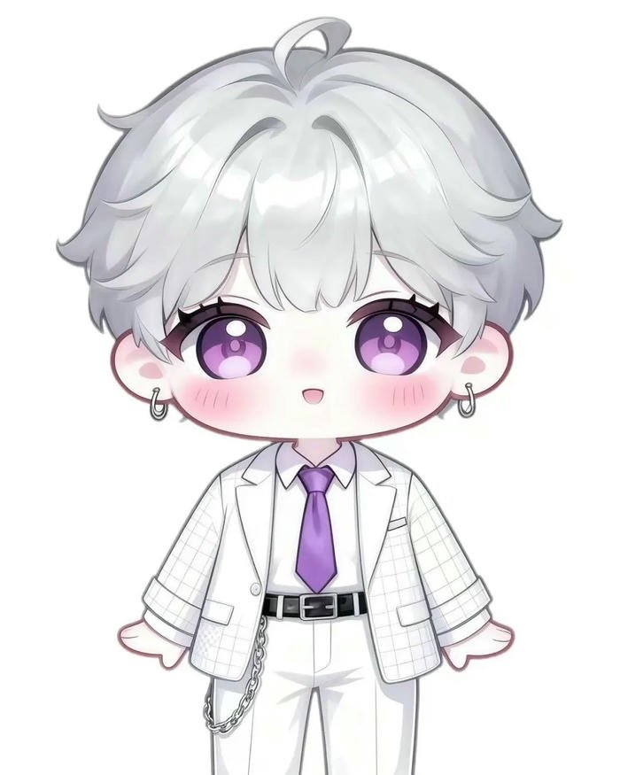 Ảnh chibi bé trai tóc bạch kim mặc vest tím nhạt