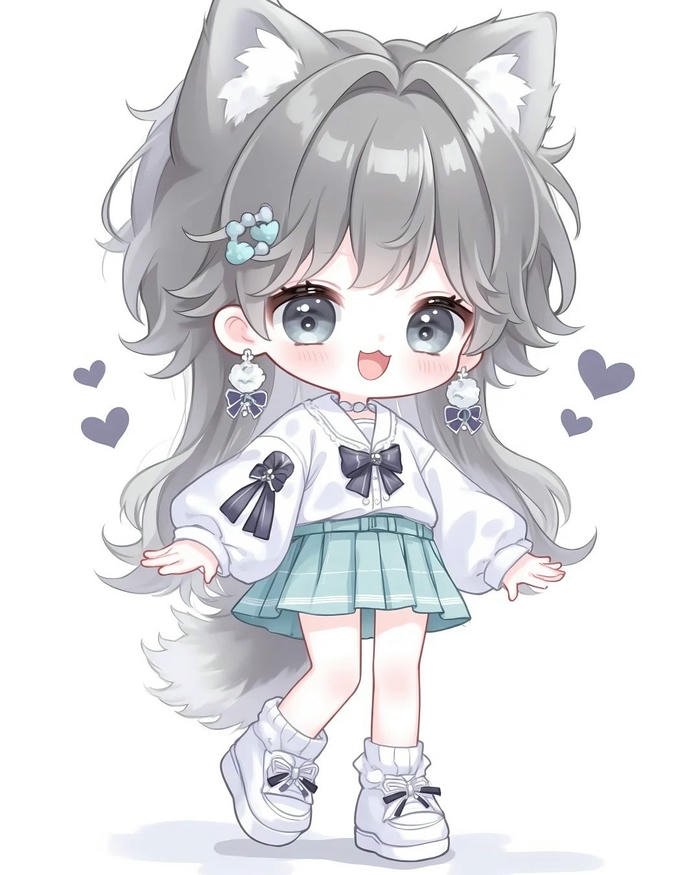 Ảnh chibi bé trai tóc xám mặc áo len dễ thương