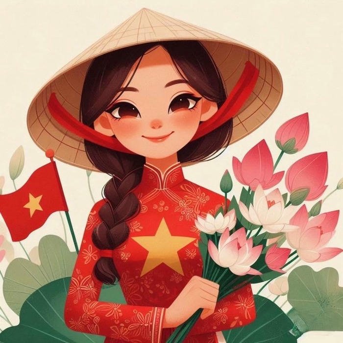 Ảnh đại diện cờ Việt Nam cô gái bên hoa sen