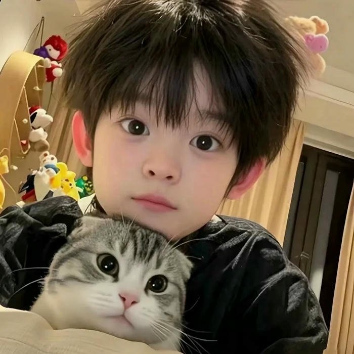 Ảnh em bé dễ thương bé trai ôm mèo cưng tình cảm