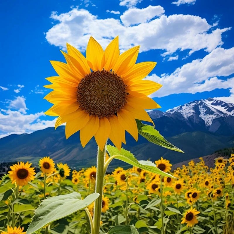 Ảnh hoa hướng dương đơn lẻ giữa thiên nhiên hùng vĩ