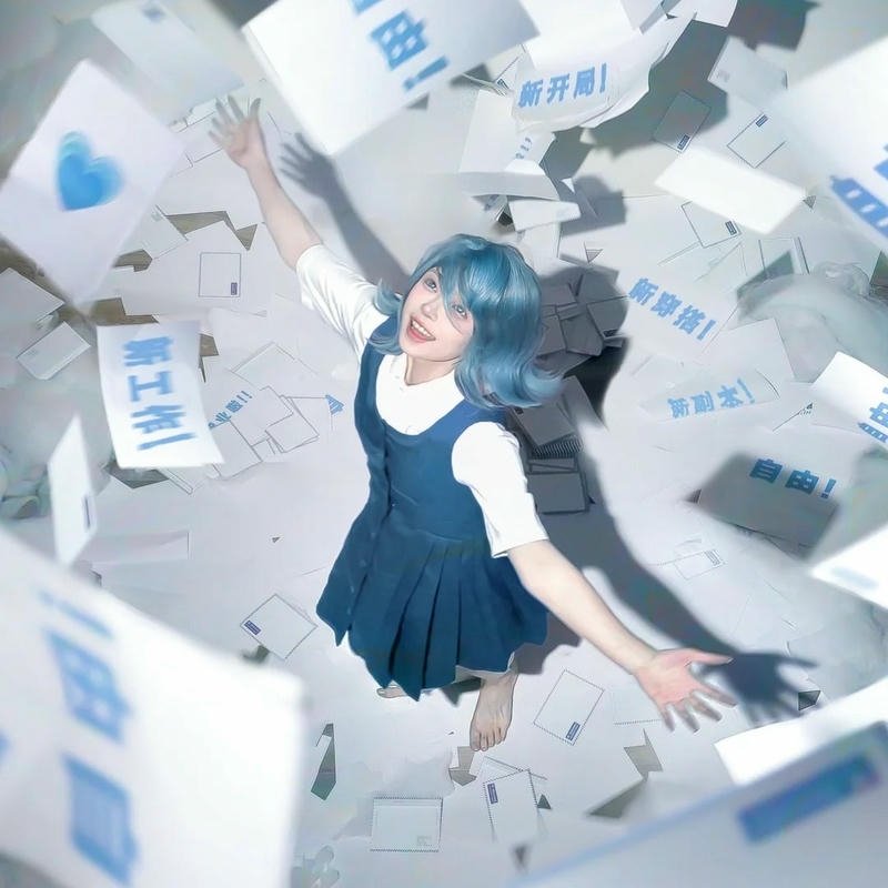 Ảnh nghệ thuật cô gái rơi giữa đống giấy tờ