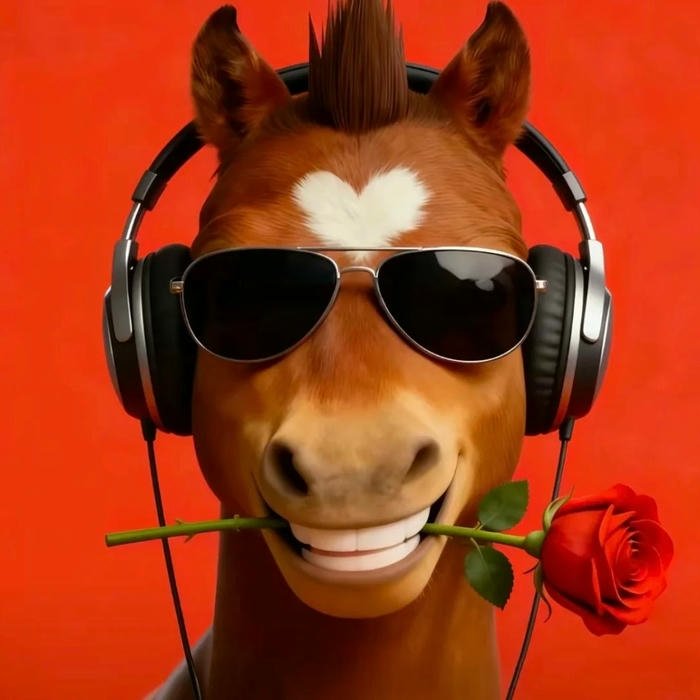 Ảnh ngựa ngầu đeo kính ngậm hoa hồng lãng tử