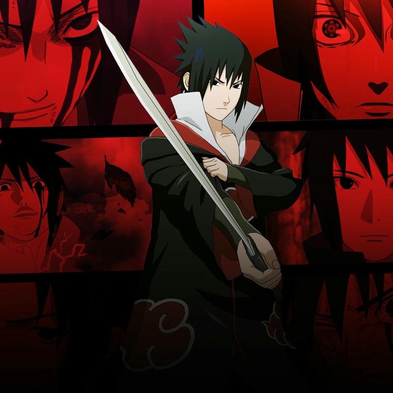 Ảnh sasuke cầm kiếm nền đỏ phong cách manga