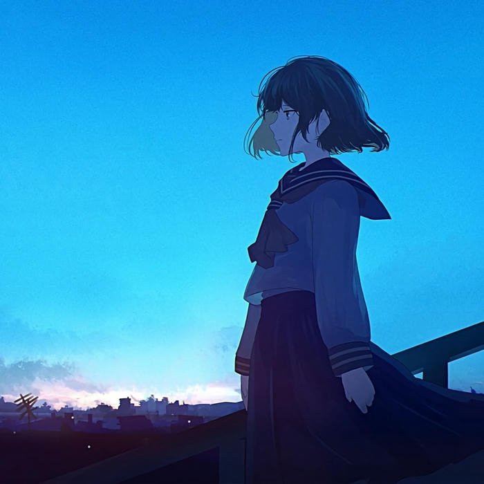 Anime avatar cô gái đứng giữa hoàng hôn cô đơn