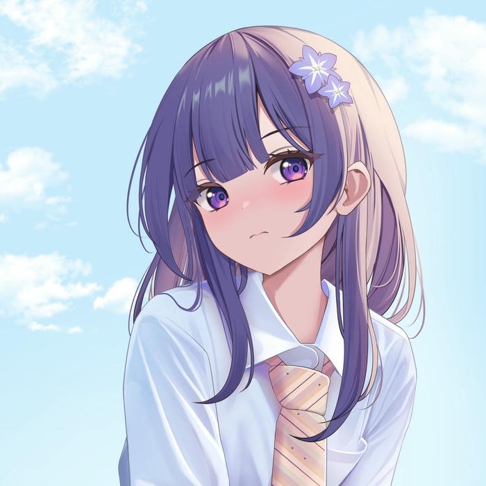 Anime avatar nữ sinh tóc tím dịu dàng tự nhiên