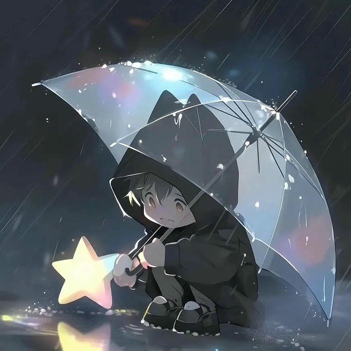 Anime buồn cậu bé ôm sao ngồi dưới mưa lạnh lẽo
