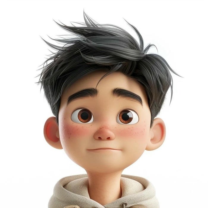 Avatar 3d bé trai tóc đen cười hiền lành cute