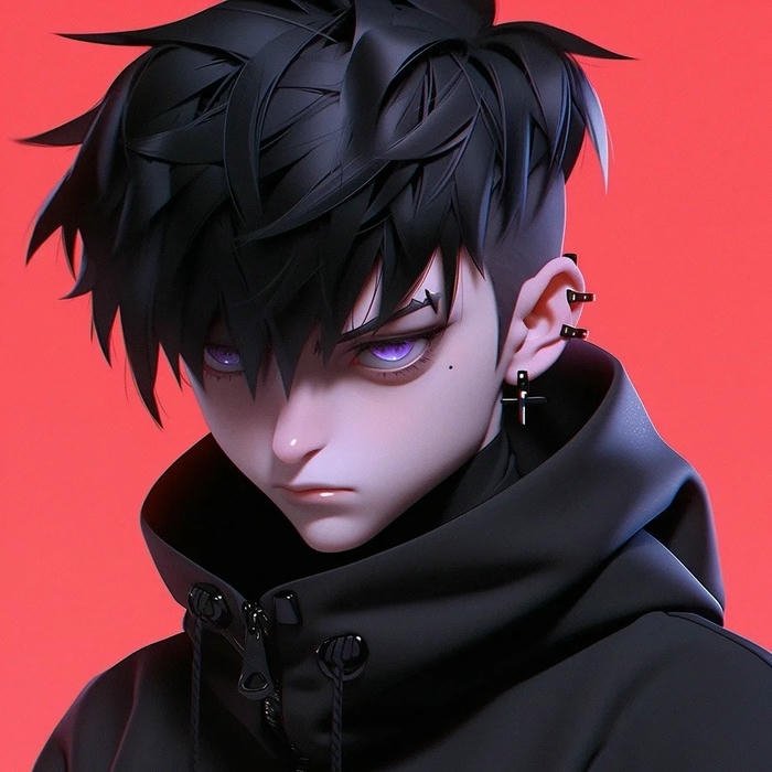 Avatar 3d chàng trai tóc đen nền đỏ huyền bí