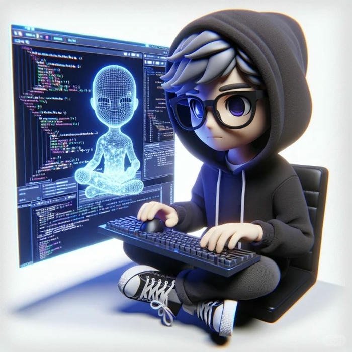 Avatar 3d nam hacker ngồi máy tính công nghệ cao