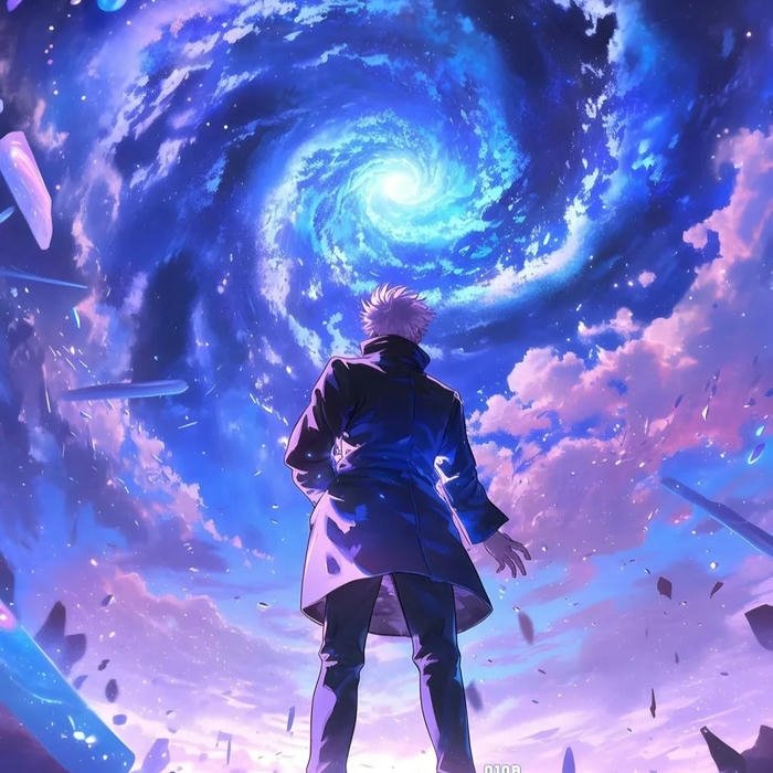 Avatar Gojo Satoru đứng giữa vòng xoáy năng lượng khổng lồ