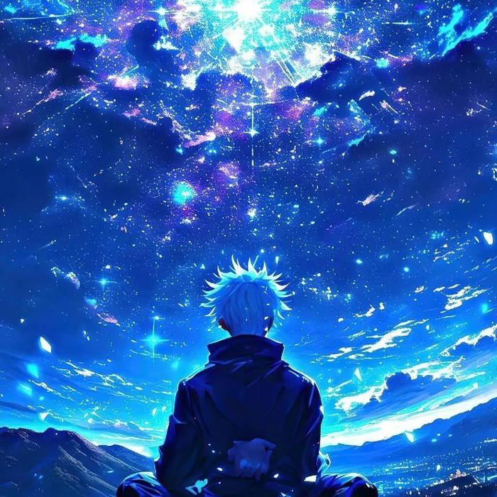 Avatar Gojo đứng nhìn bầu trời đêm đầy sao lấp lánh