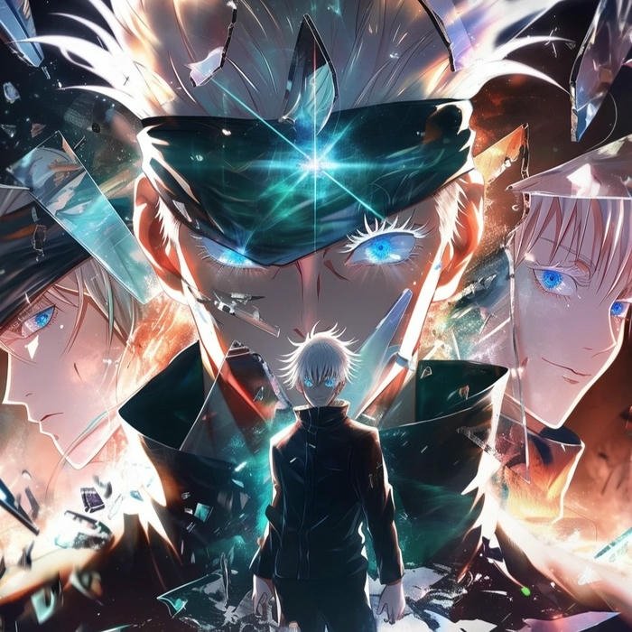 Avatar Gojo đứng quay lưng giữa hai luồng năng lượng lớn