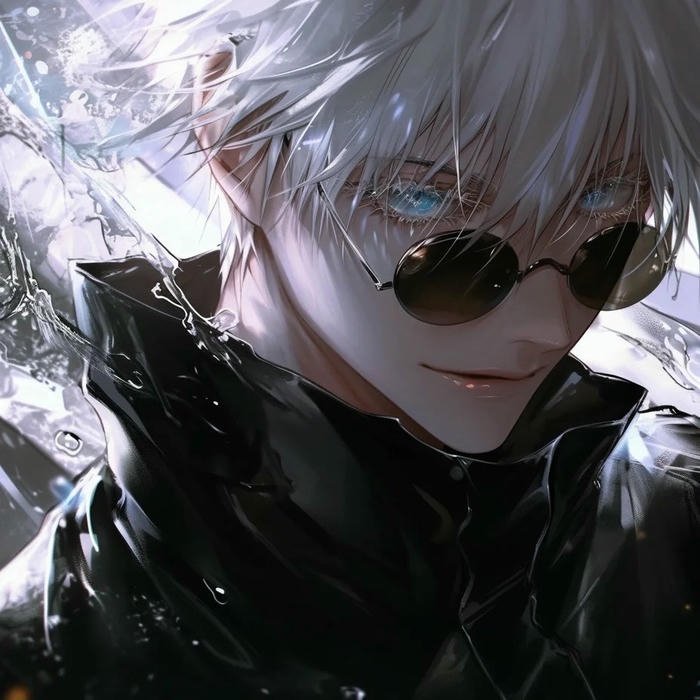 Avatar Gojo tóc trắng đeo kính râm dưới trời tuyết rơi