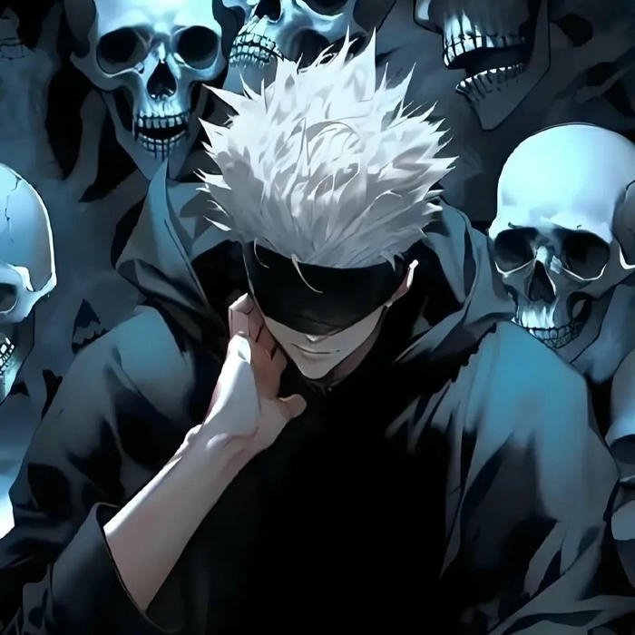 Avatar anime Gojo đứng giữa đám đầu lâu xương sọ đáng sợ