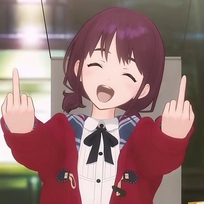 Avatar anime bựa cô gái giơ ngón giữa cười tươi thân thiện