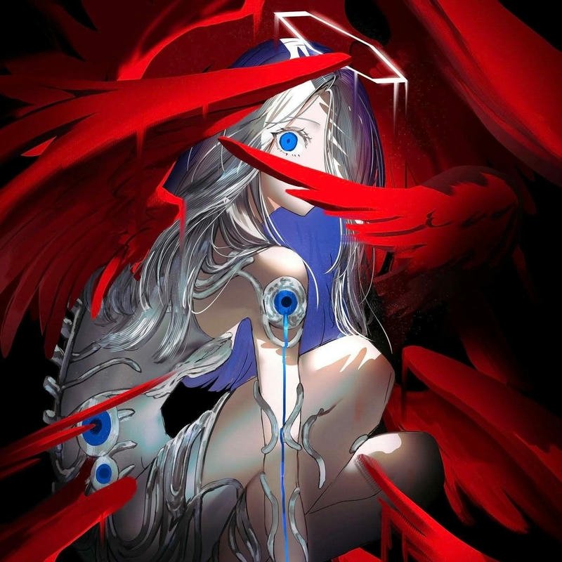 Avatar anime dark art cô gái tóc trắng cánh đỏ