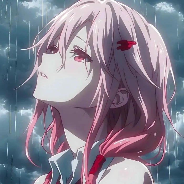 Avatar anime nữ khóc tóc hồng dưới mưa rất buồn