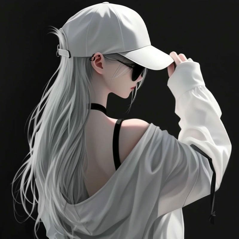 Avatar anime nữ ngầu lạnh lùng đội mũ lưỡi trai trắng