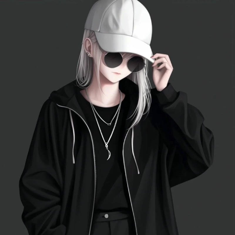 Avatar anime nữ ngầu lạnh lùng mặc áo hoodie đen chất