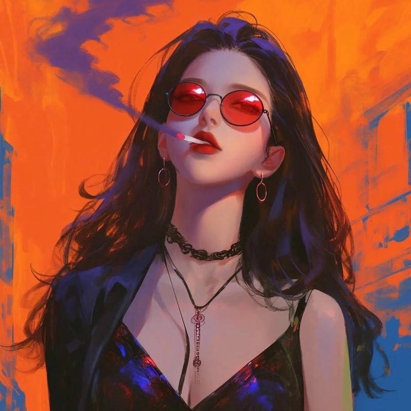 Avatar anime nữ ngầu lạnh lùng nền cam rực rỡ cá tính