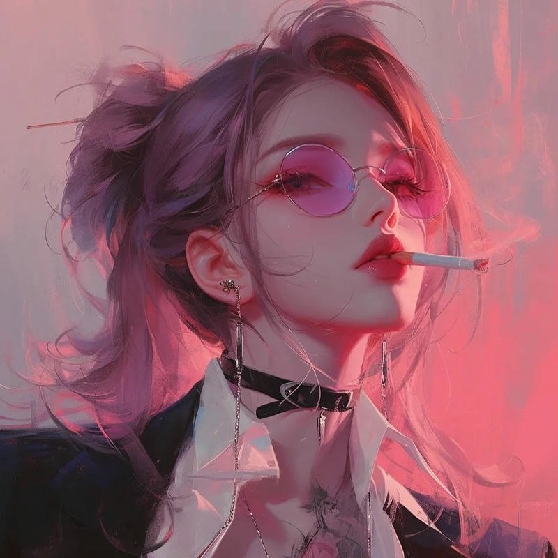 Avatar anime nữ ngầu lạnh lùng tóc hồng đeo kính râm