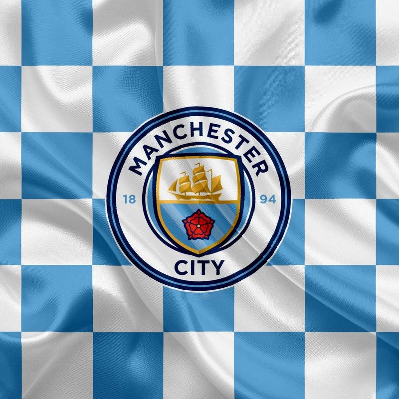 Avatar bóng đá đẹp logo Man City nền caro xanh trắng