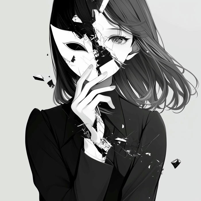 Avatar buồn chất cô gái cầm mảnh vỡ che mặt