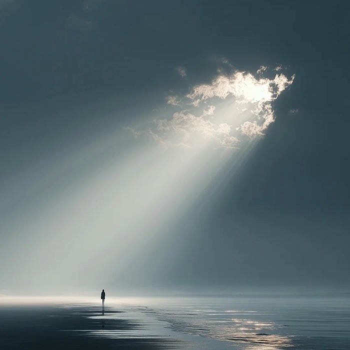 Avatar buồn nam bước đi về phía ánh sáng xa xăm