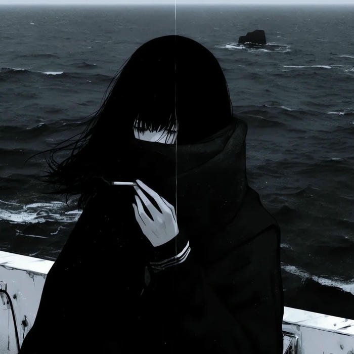 Avatar buồn nữ anime che mặt bí ẩn màu đen