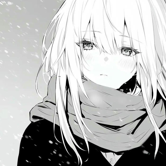 Avatar buồn nữ anime đen trắng quàng khăn che mặt