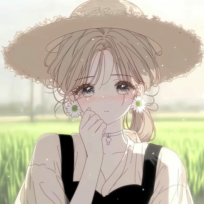 Avatar buồn nữ anime đội mũ rơm nhìn xa xăm