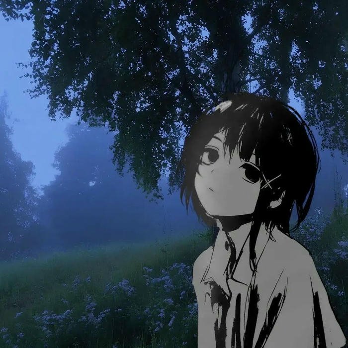 Avatar buồn nữ anime đứng dưới mưa nhìn bầu trời