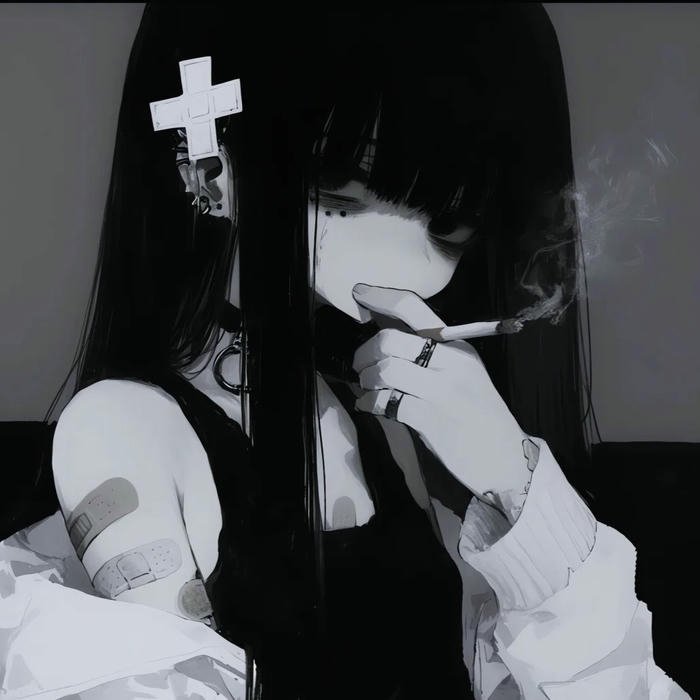 Avatar buồn nữ anime hút thuốc vẻ mặt bất cần