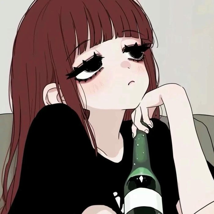 Avatar buồn nữ anime tóc đỏ chống cằm suy tư