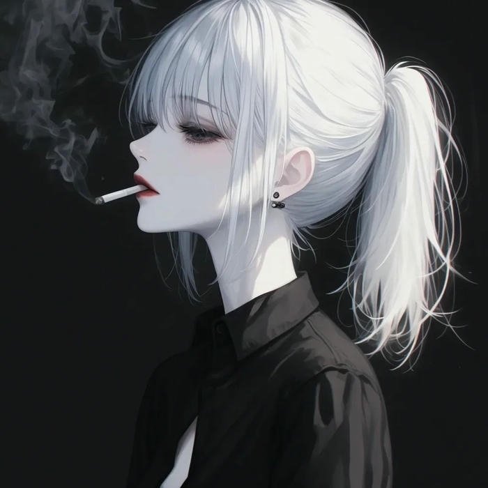 Avatar buồn nữ anime tóc trắng hút thuốc cực ngầu